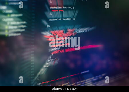 Running Computer data / WWW programming. Coding script text on screen. Notebook closeup photo. Stock Photo