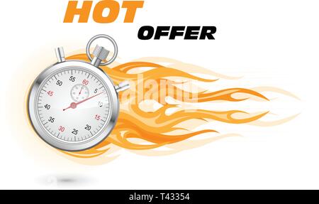 Stopwatch in flame - special, hot, limited time offer Stock Vector