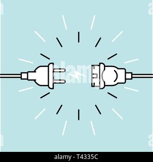 Unplugged electric plug and socket  - 404 error, disconnection, loss of connect, bond opening Stock Vector