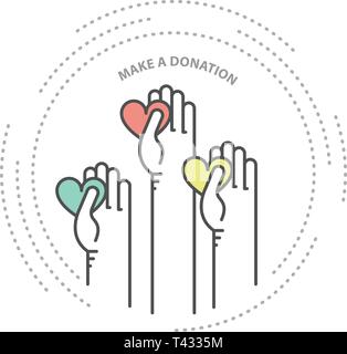 Charity, donation and philanthropy concept icon - hands with heart, help Stock Vector