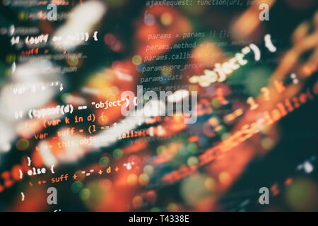 Website HTML Code on the Laptop Display Closeup Photo. Desktop PC monitor photo. Stock Photo