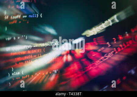 Website HTML Code on the Laptop Display Closeup Photo. Desktop PC monitor photo. Stock Photo