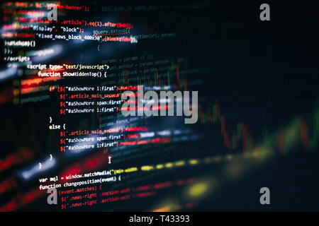 Website HTML Code on the Laptop Display Closeup Photo. Desktop PC monitor photo. Stock Photo