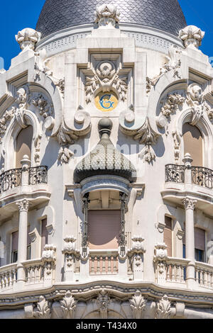 Beutiful Art Nouveau Building House of Gallardo or Casa Gallardo. Located at Calle Ferraz Street and Plaza de Espana Square crossing in Madrid, Spain. Stock Photo