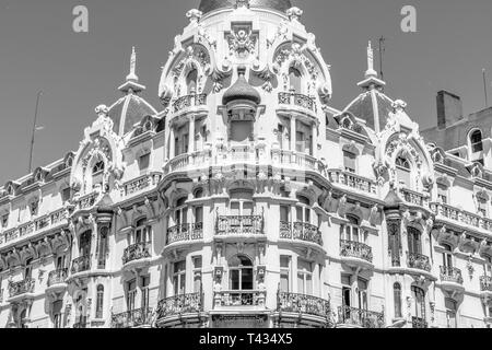 Beutiful Art Nouveau Building House of Gallardo or Casa Gallardo. Located at Calle Ferraz Street and Plaza de Espana Square crossing in Madrid, Spain. Stock Photo