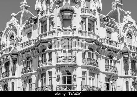 Beutiful Art Nouveau Building House of Gallardo or Casa Gallardo. Located at Calle Ferraz Street and Plaza de Espana Square crossing in Madrid, Spain. Stock Photo