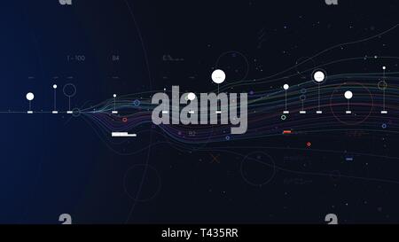 Big data concept, vector line graph of information flow node base programming Stock Vector