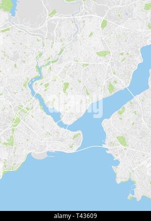 Istanbul city plan, detailed vector map detailed plan of the city, rivers and streets Stock Vector