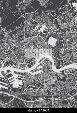 Rotterdam city plan, detailed vector map detailed plan of the city, rivers and streets Stock Vector