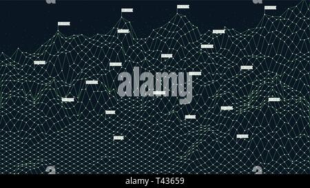 Digital cyberspace grid futuristic technology, abstract wireframe big data mountain, creative concept for presentation for financial presentation Stock Vector