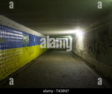 Chernihiv, Ukraine - 10/15/2015: Old underground crossing painted in patriotic colors of ukrainian flag Stock Photo