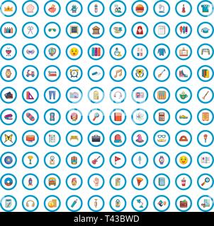 100 student icons set, cartoon style  Stock Vector