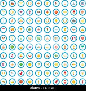 100 success icons set, cartoon style Stock Vector