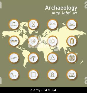 Set of colorful map archaeologycal marker. Vector illustration Stock Vector