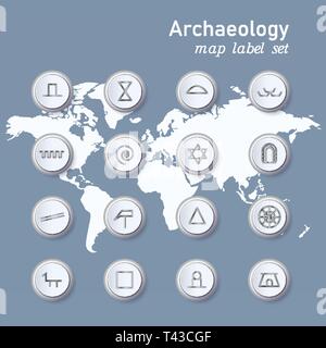 Set of colorful map archaeologycal pin. Vector illustration Stock Vector