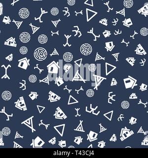Vector flat  archaeological texture streamless pattern  on dark background Stock Vector