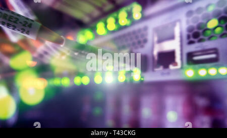 Web network, internet telecommunication technology, big data storage, cloud computing computer service business concept: server room interior in datac Stock Photo