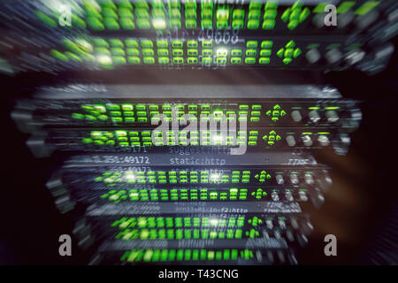 Web network, internet telecommunication technology, big data storage, cloud computing computer service business concept: server room interior in datac Stock Photo