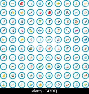 100 summer holidays icons set, isometric 3d style Stock Vector