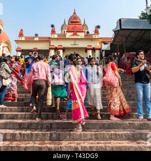 Square view of people on the ghat at Dakshineswar Kali temple in Kolkata aka Calcutta, India. Stock Photo