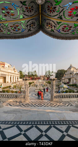 Vertical view of the main temple at Parshwanath Temple complex in Kolkata aka Calcutta, India. Stock Photo