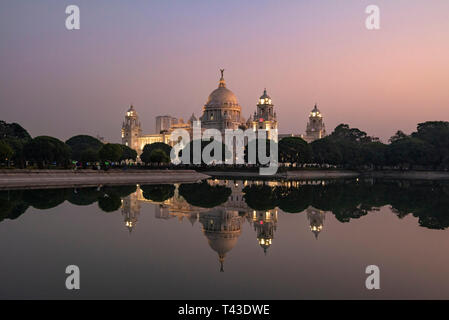 Horizontal view of the Queen Victoria Memorial at sunset in Kolkata aka Calcutta, India. Stock Photo