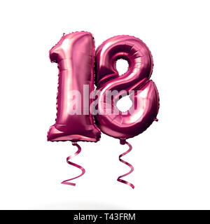 Number 18 rose gold helium balloon isolated on a white background. 3D Render Stock Photo