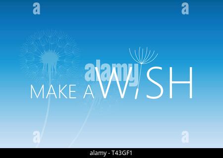 make a wish typography with dandelion on blue background vector illustration EPS10 Stock Vector