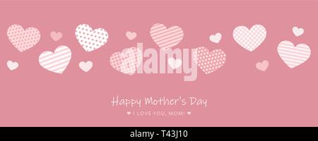 pink happy mothers day card with pattern hearts vector illustration EPS10 Stock Vector