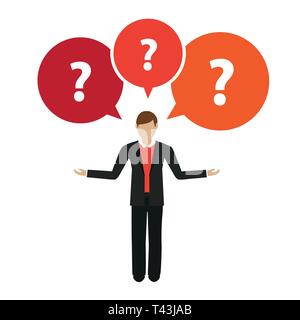 business man character has many questions isolated on white background vector illustration EPS10 Stock Vector