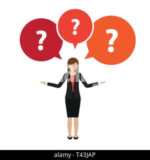 business woman character has many questions isolated on white background vector illustration EPS10 Stock Vector