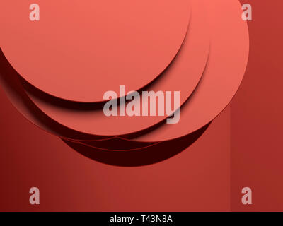 Random shifted discs red installation, abstract digital background. 3d render illustration Stock Photo