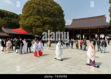 A wedding ceremony at Meiji Jingu shrine in Tokyo, Japan on March 25, 2019. Stock Photo