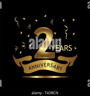 2 years anniversary golden. anniversary template design for web, game ,Creative poster, booklet, leaflet, flyer, magazine, invitation card - Vector Stock Vector