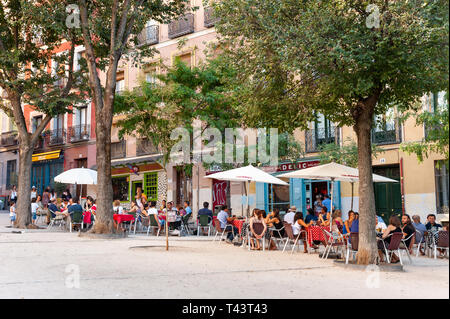 Bars in Plaza de la Paja, La Latina, Madrid, Spain Stock Photo