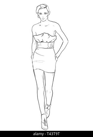 Fashion model on runway sketch Stock Photo - Alamy