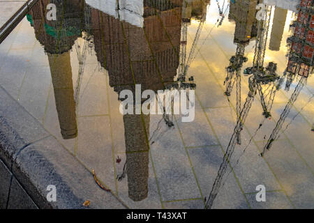 A reflection  of Battersea Power Station at Circus West Village, a new development of shops apartments and businesses, London, UK Stock Photo