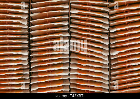 Top view, tea bags neatly arranged to rows in box. Stock Photo