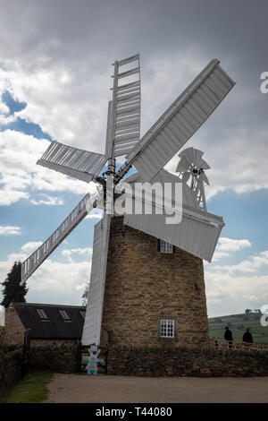 Historic Six Sailed Grade II Stone Tower Working Windmill in Heage Derbyshire UK Stock Photo