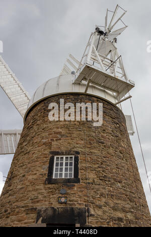 Historic Six Sailed Grade II Stone Tower Working Windmill in Heage Derbyshire UK Stock Photo