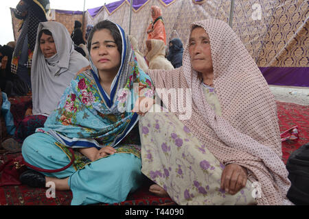 QUETTA-PAKISTAN, April 13, 2019: members of Hazara Community are setting on National Highway N-25 during the protest against the terrorist attack Targ Stock Photo