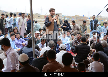 QUETTA-PAKISTAN, April 13, 2019: members of Hazara Community are setting on National Highway N-25 during the protest against the terrorist attack Targ Stock Photo