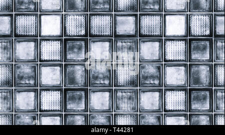 Seamless abstract textured pattern background of transparent dark blue  glass cubes in vintage retro style, panoramic web banner Stock Photo