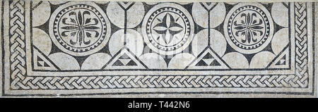 Picture of a black and white geometric Roman mosaics , from the ancient Roman city of Thysdrus. 3rd century AD. El Djem Archaeological Museum, El Djem Stock Photo