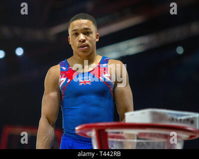 Birmingham, England, UK. 23 March, 2019. Great Britain's Joe Fraser before performing in the men's pommel horse competition, during the 2019 Gymnastic Stock Photo