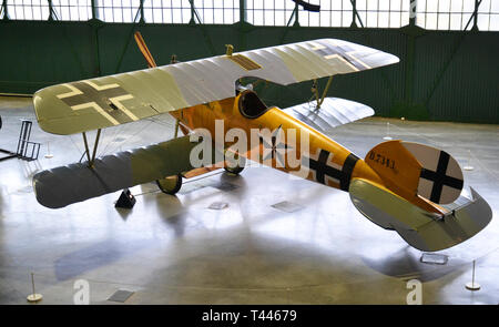 An Albatros D.Va replica aircraft at the RAF Museum, London, UK. This one was made in 2011. The original German plane was designed and built in 1918. Stock Photo