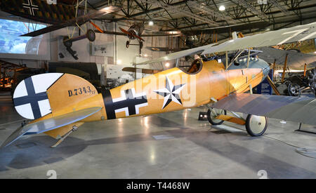 An Albatros D.Va replica aircraft at the RAF Museum, London, UK. This one was made in 2011. The original German plane was designed and built in 1918. Stock Photo