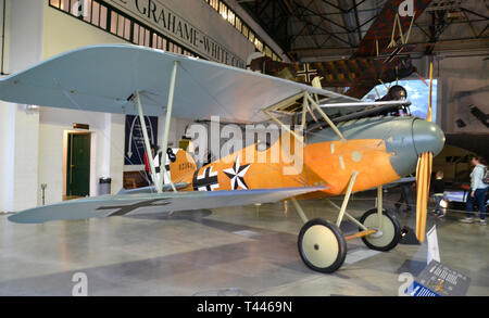 An Albatros D.Va replica aircraft at the RAF Museum, London, UK. This one was made in 2011. The original German plane was designed and built in 1918. Stock Photo