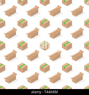 Seamless background from a set of 3D cardboard boxes, vector illustration. Stock Vector