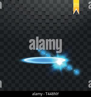 Futuristic teleport. Magic fantasy portal. Light effect. Blue candles rays of a night scene with sparks on a transparent background. Empty light Stock Vector